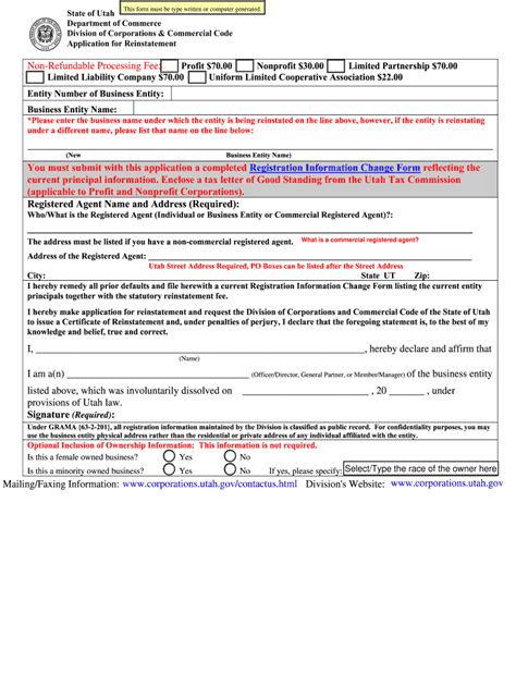 Utah Reinstatement Registration - Fill Online, Printable, Fillable ...