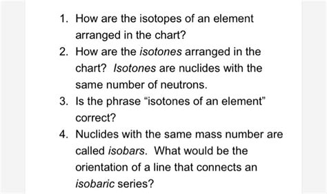 Solved 1. How are the isotopes of an element arranged in the | Chegg.com