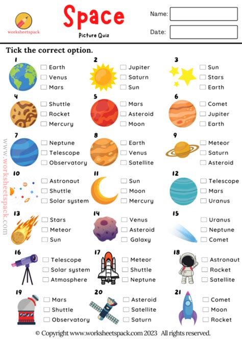 Solar System Quiz for ESL - worksheetspack