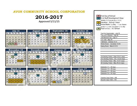 2016 - 2017 School Calendar | Avon Community School Corporation – Avon, IN