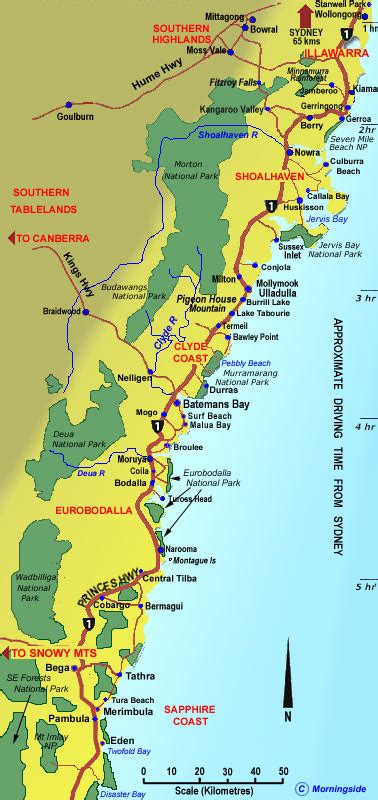 South Coast NSW Map - Towns and Regions