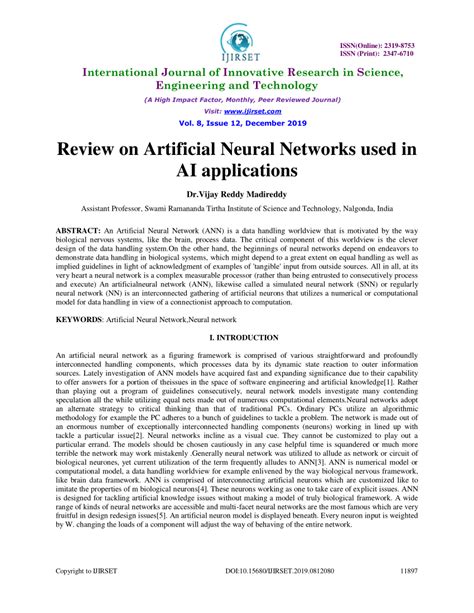 (PDF) Review on Artificial Neural Networks Used in AI Applications