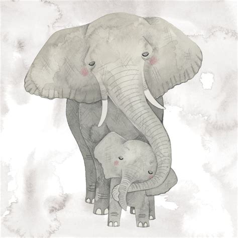 Mama And Baby Elephant, Canvas Wall Art 14x14 | Ivystone