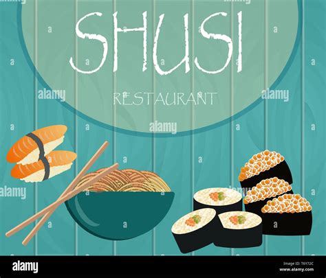 Imágenes vectoriales con comida nacional de Japón con sushi con pescado y arroz y fideos con ...