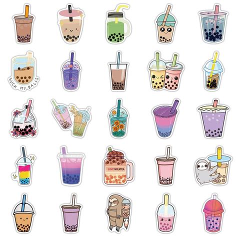 Boba Tea Stickers 50 pcs Decals Kawaii Cute Fun Drinks | Etsy