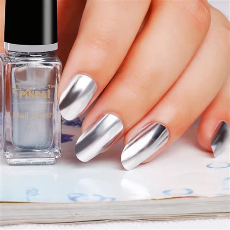 OYAFUN 6ML Mirror Effect Metallic Nail Polish Silver Chrome Nail Art Varnish For Nails Manicure ...