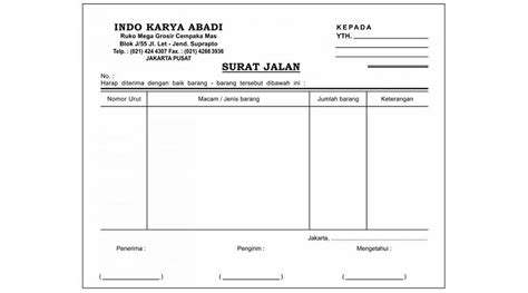 Contoh Surat Jalan Barang | Contoh Surat Menyurat