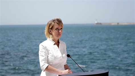 Foreign Ministry spokeswoman Maria Zakharova held a beach-side press briefing during her trip to ...