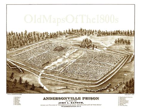 Andersonville Prison, GA - Created 1882 - Bird's Eye View Map, Aerial, Panorama, Vintage ...