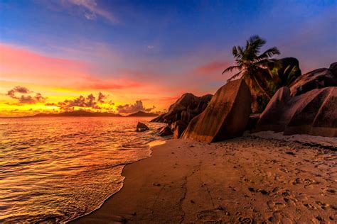 Anse Source of Silver Beach at sunset in Seychelles - Photographic ...