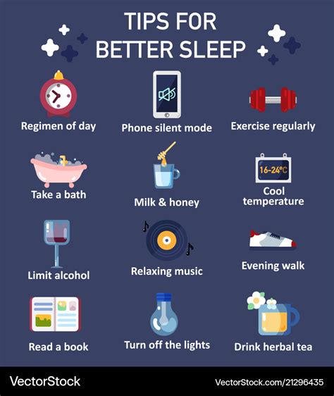 Tips for better sleep flat icon set Royalty Free Vector