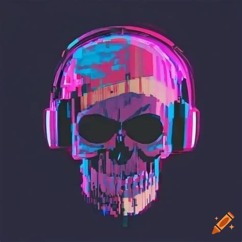 Skull with glitch-style headphones logo on Craiyon