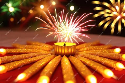 Premium AI Image | Happy Deepavali Diya with background Fireworks