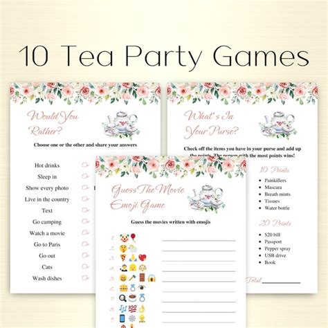 10 Printable Tea Party Games Ladies Tea Party Games Afternoon Tea Party Games for Adults ...