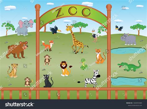 Zoo Animals Collection Vector Illustration Scene Stock Vector (Royalty ...