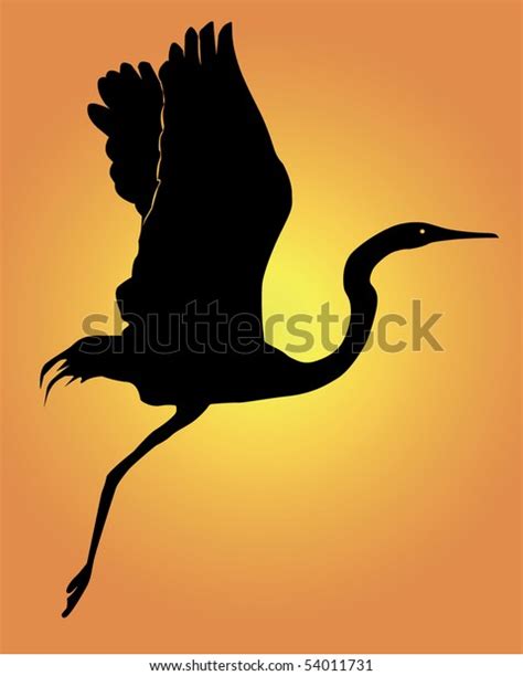 Silhouette Flying Heron On Orange Background Stock Vector (Royalty Free ...