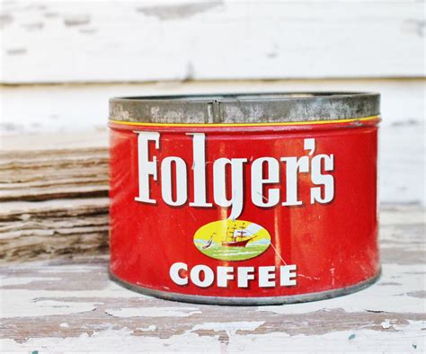 Vintage FOLGERS Coffee Can Tin Canister Farmhouse Decor Fixer Upper Decor RED