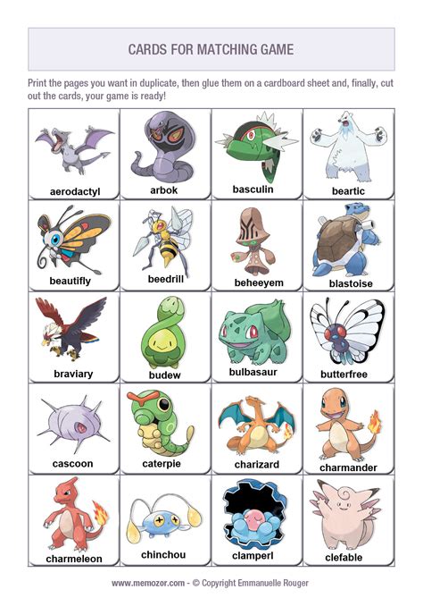 Pokemon Memory Game Printable - Printable Word Searches