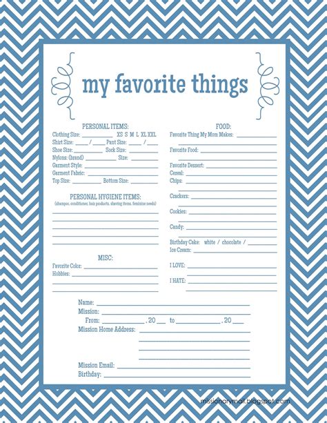 My favorite things list printable – Search – Wkcn