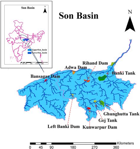Map showing the location of Son River basin with major reservoirs ...