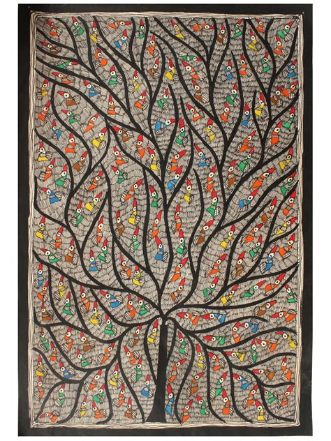 Tree of Life with many Birds | Madhubani Painting | Exotic India Art