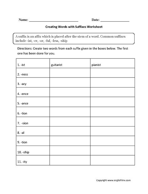 Suffixes Worksheets | Creating Words with Suffixes Worksheets