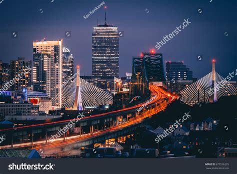 Boston Skyline Night Stock Photo (Edit Now) 677526235