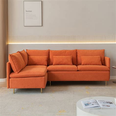 Modular L-Shaped Corner Couch, Left Hand Facing Sectional Sofa, Orange ...