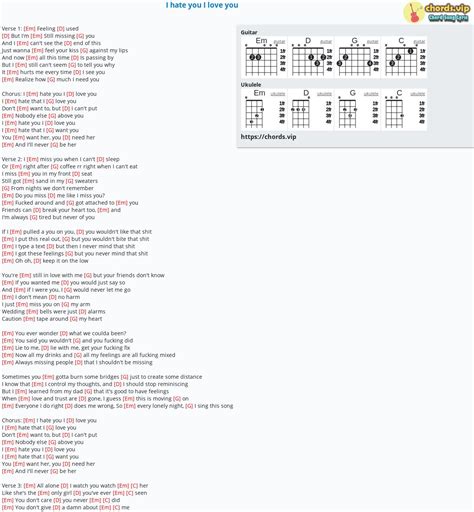 Chord: I hate you I love you - tab, song lyric, sheet, guitar, ukulele ...