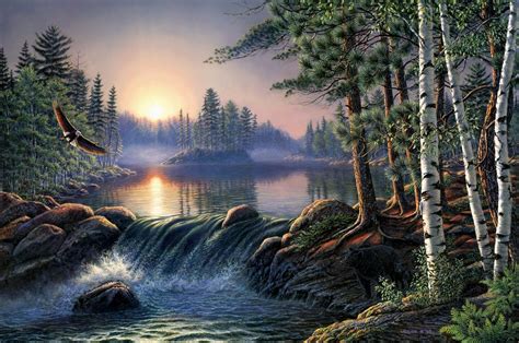 Waterfall paintings, Nature paintings, Waterfall