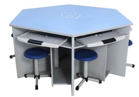 School Teaching Furniture Computer Lab Desk Hexagonal Computer Classroom Table