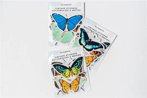 14pc Vintage Butterfly Stickers Pack Botanical Sticker | Etsy