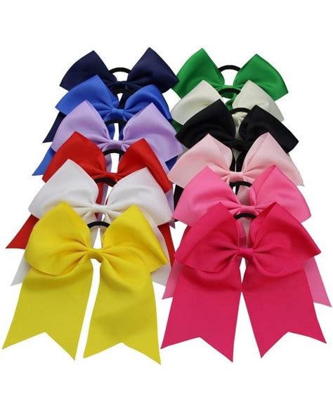 Ponytail Elastic College Cheerleading - "12pcs 7"" Large Cheer Hair Bows With Ponytails ...