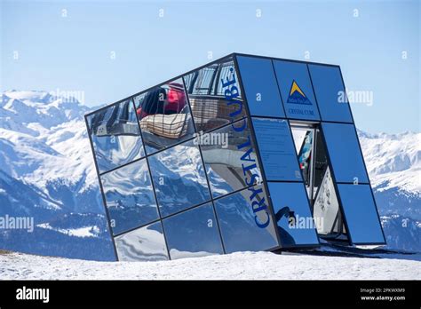 Crystal Cube, restaurant at 2,600 metres in Serfaus, Fiss, Ladis in winter (Fiss, Austria, April ...