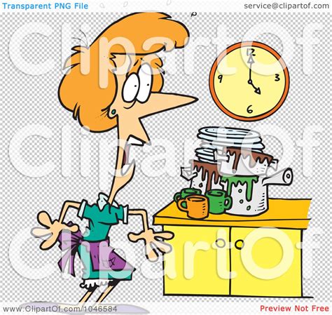 Royalty-Free (RF) Clip Art Illustration of a Cartoon Woman Panicking In A Messy Kitchen by Ron ...