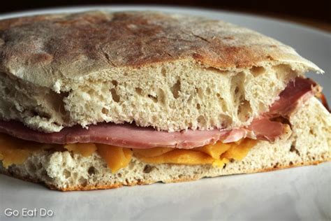 Ham and pease pudding sandwich made from stottie cake, a traditional ...