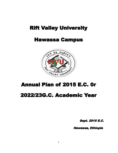 Annual plan 2014 Hawassa - Rift Valley University Hawassa Campus Annual ...