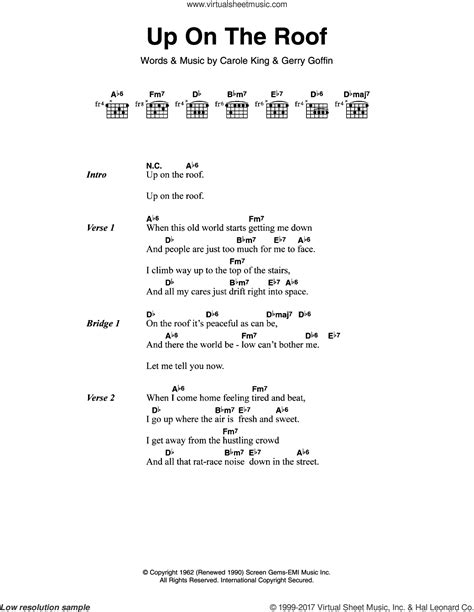 Up On The Roof sheet music for guitar (chords) (PDF) v2