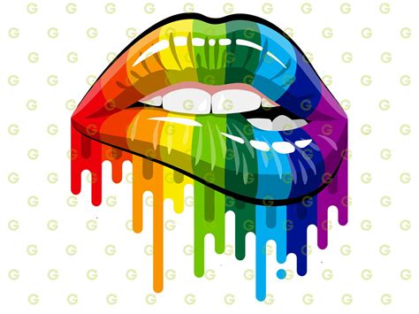 Fashion Rainbow Dripping Lips SVG Drip Lips SVG Biting Lips | Etsy