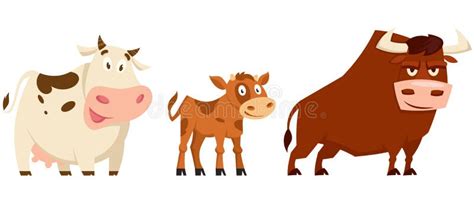 Cow Family in Cartoon Style. Stock Vector - Illustration of calf, side ...