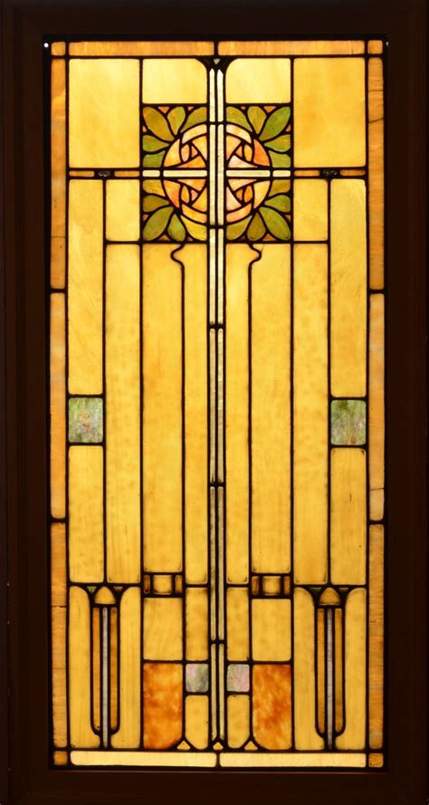 An Antique American Arts and Crafts Style Stained Glass Panel set in ...