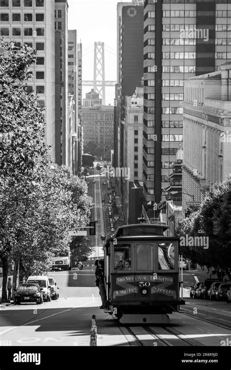 Classic View of downtown San Francisco with famous Oakland Bay Bridge ...