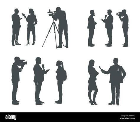 Journalist silhouette set, News reporter silhouettes Stock Vector Image ...