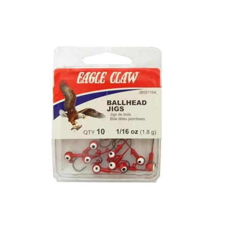 Eagle Claw Ball Head Double Eye Jig Heads Red 1/16 oz Pack of 10 ...