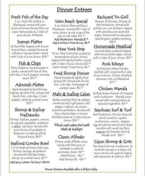 Green Marlin menu in Vero Beach, Florida, USA