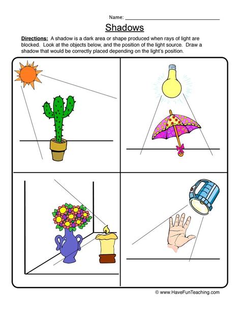 Shadows Drawing Worksheet - Have Fun Teaching | Planos de aula de professores, Atividades ...