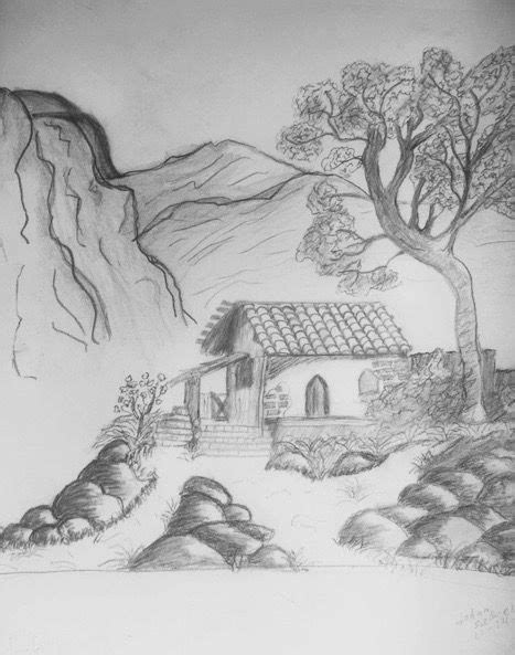 House in the Hills pencil | Landscape drawings, Nature art drawings, Pencil sketches landscape