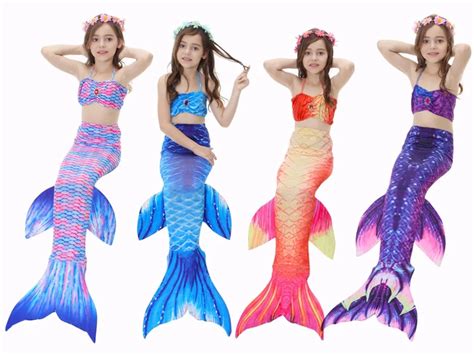 2018 Girls Bathing Suit Swimming Mermaid Tails Children Ariel Swimmable Mermaid Tail Costume ...