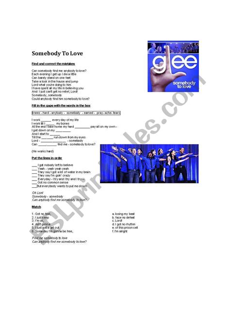 Somebody to love by Glee - ESL worksheet by FlorMazzolenis