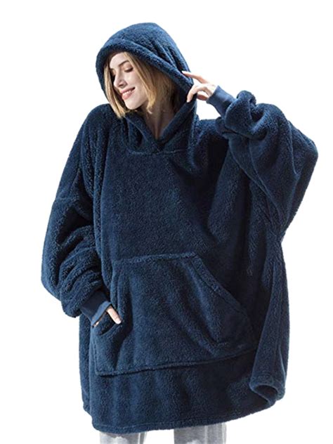 Blanket Hoodie, Winter Warm Wearable Oversized Fleece Hooded Sweatshirt Blanket with Big Pocket ...